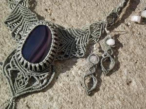 Macrame set, knotted necklace, earrings, micro-macrame made by Macramotiv