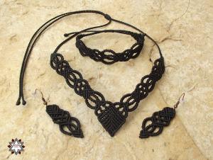 Macrame, knotted set necklace, bracelet, earring, made by Macramotiv